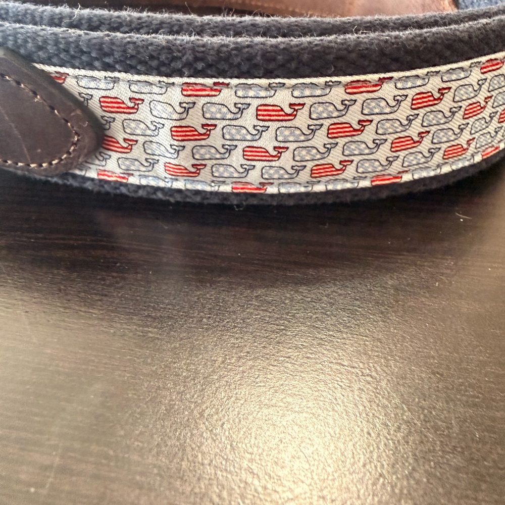 Vineyard Vines Navy Belt with Red & White Whale Motif
